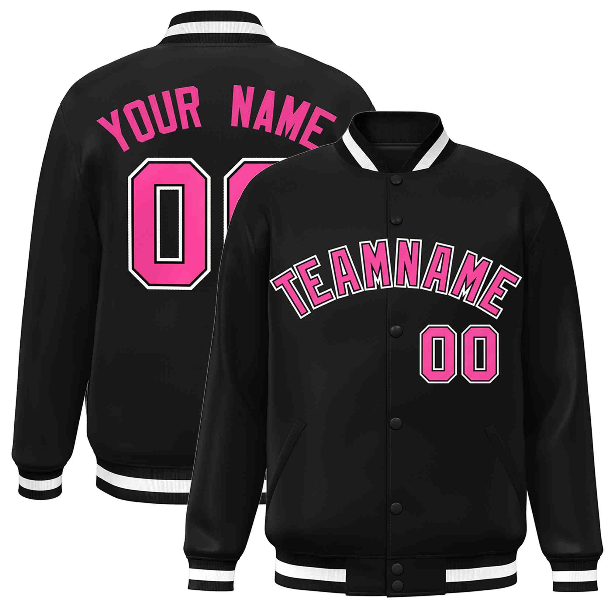 Custom Black Pink-Black Classic Style Varsity Full-Snap Letterman Jacket