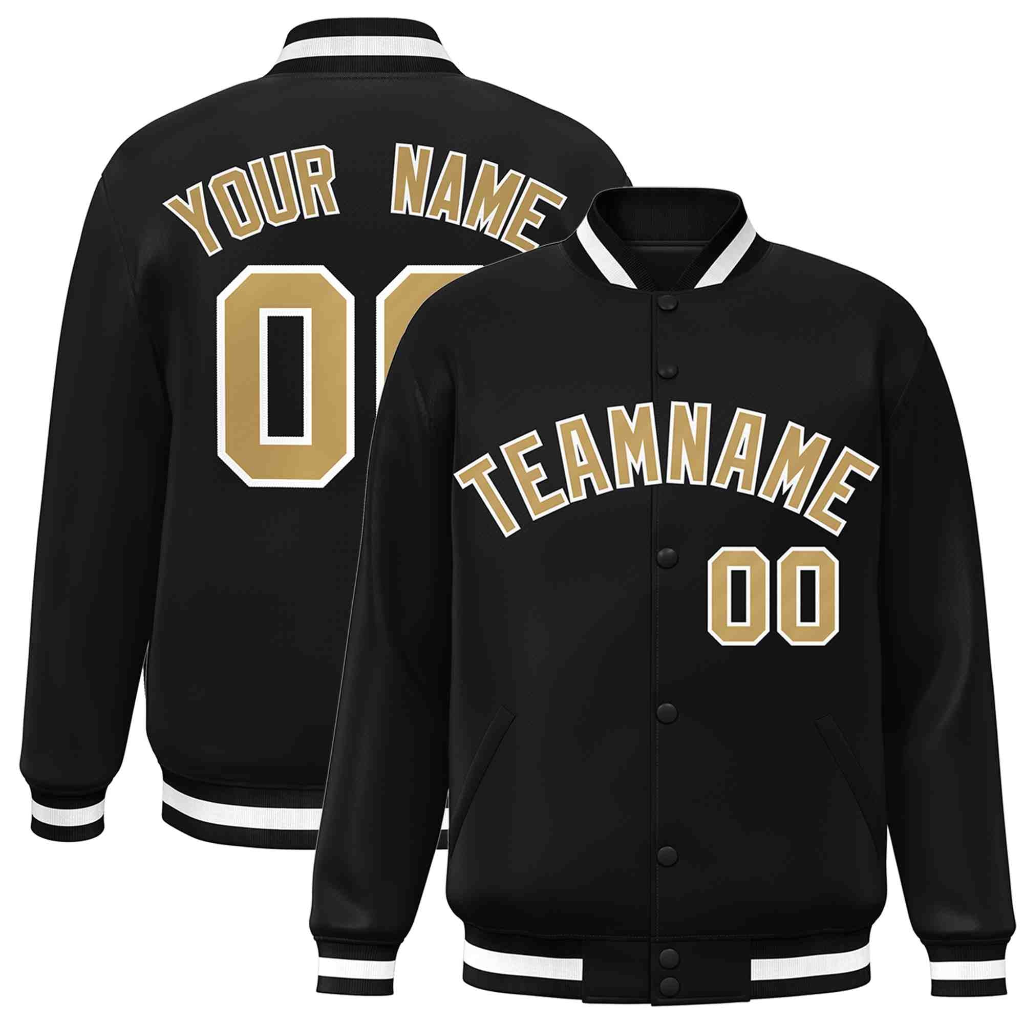 Custom Black Old Gold-White Classic Style Varsity Full-Snap Letterman Jacket