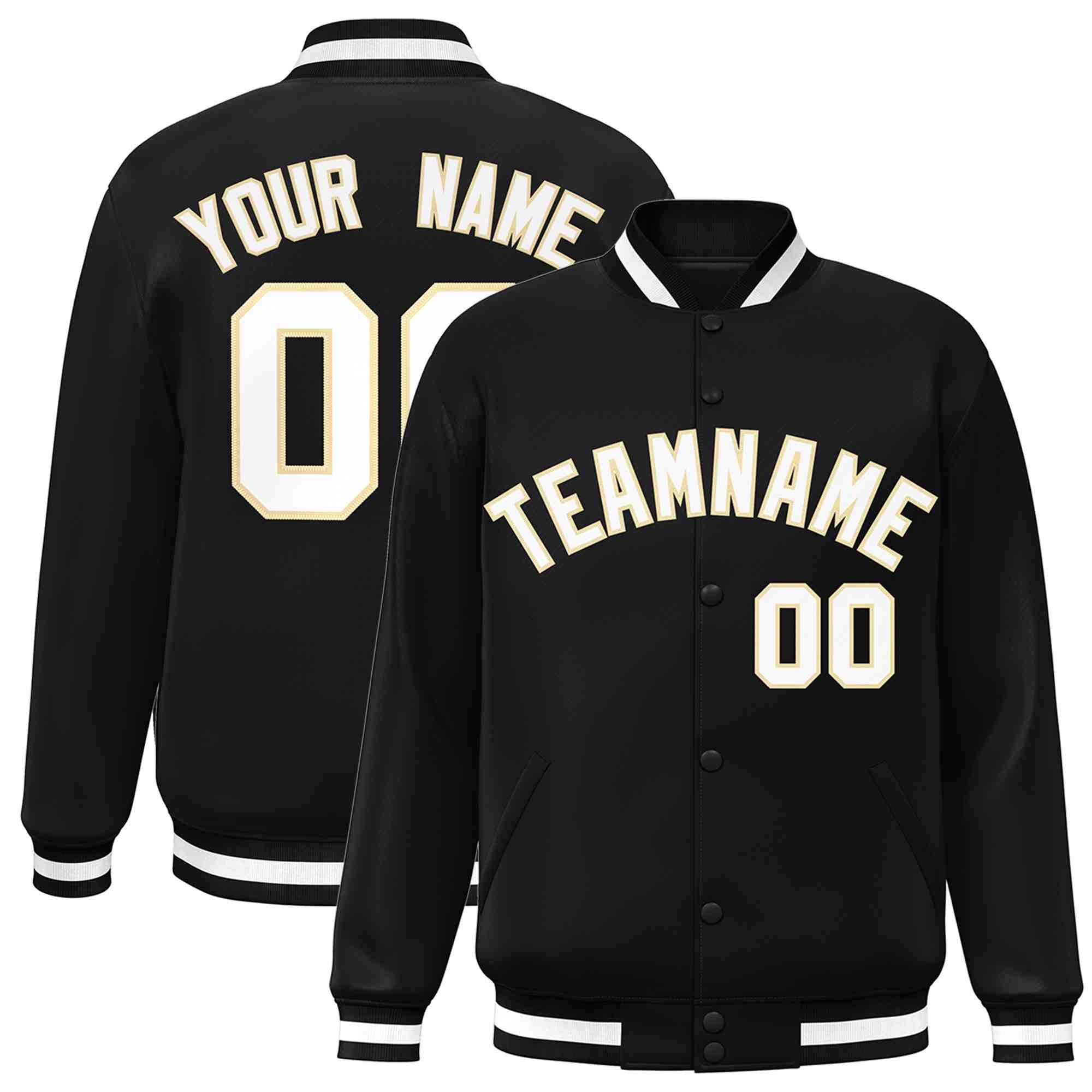 Custom Black White-Khaki Classic Style Varsity Full-Snap Letterman Jacket