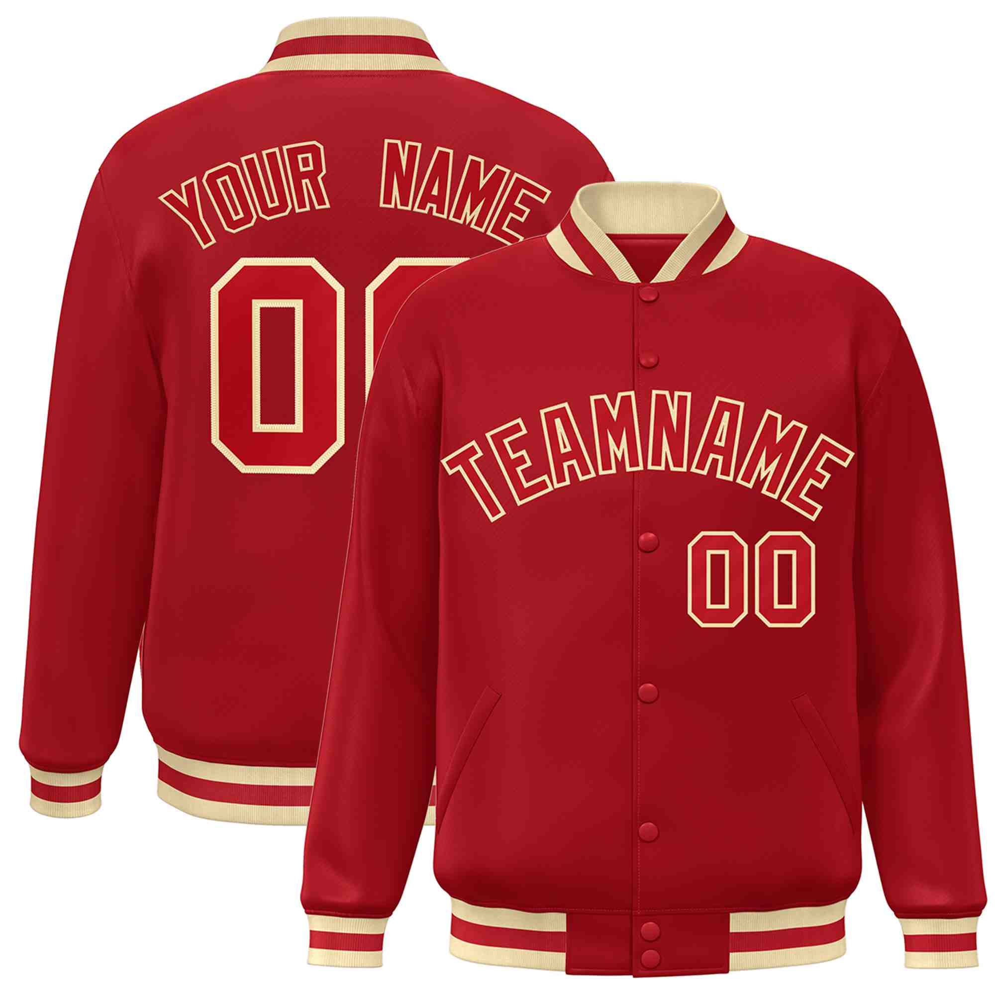 Custom Red Red-Khaki Classic Style Varsity Full-Snap Letterman Jacket