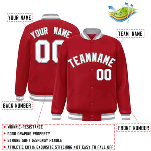 Custom Red White-Gray Classic Style Varsity Full-Snap Letterman Jacket