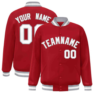 Custom Red White-Gray Classic Style Varsity Full-Snap Letterman Jacket