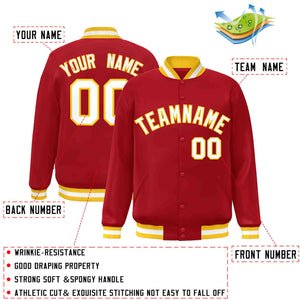 Custom Red White-Gold Classic Style Varsity Full-Snap Letterman Jacket