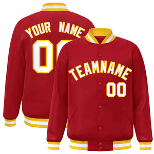 Custom Red White-Gold Classic Style Varsity Full-Snap Letterman Jacket