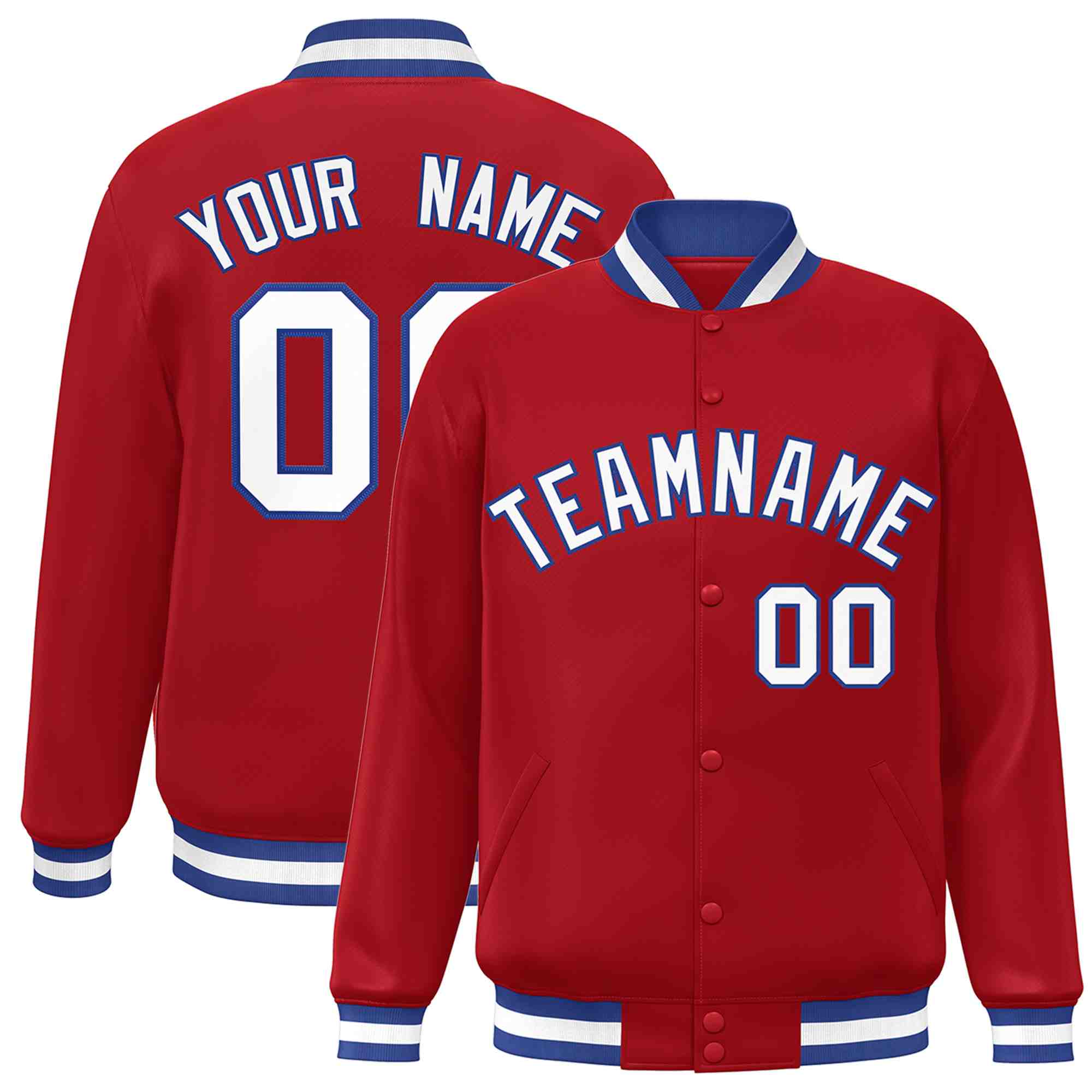 Custom Red White-Royal Classic Style Varsity Full-Snap Letterman Jacket