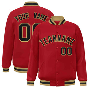 Custom Red Black-Old Gold Classic Style Varsity Full-Snap Letterman Jacket