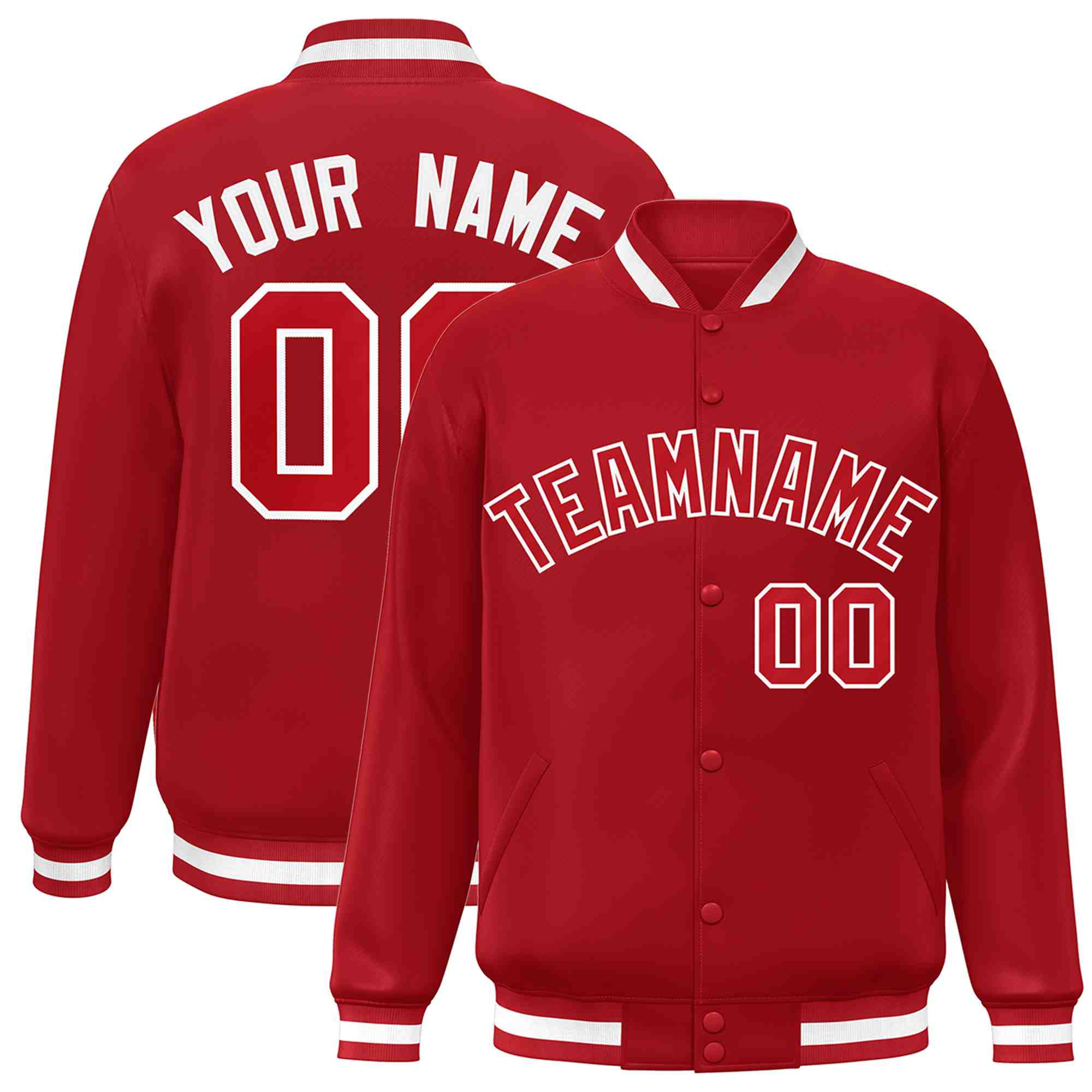 Custom Red Red-White Classic Style Varsity Full-Snap Letterman Jacket