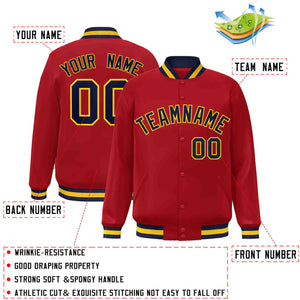 Custom Red Navy-Gold Classic Style Varsity Full-Snap Letterman Jacket