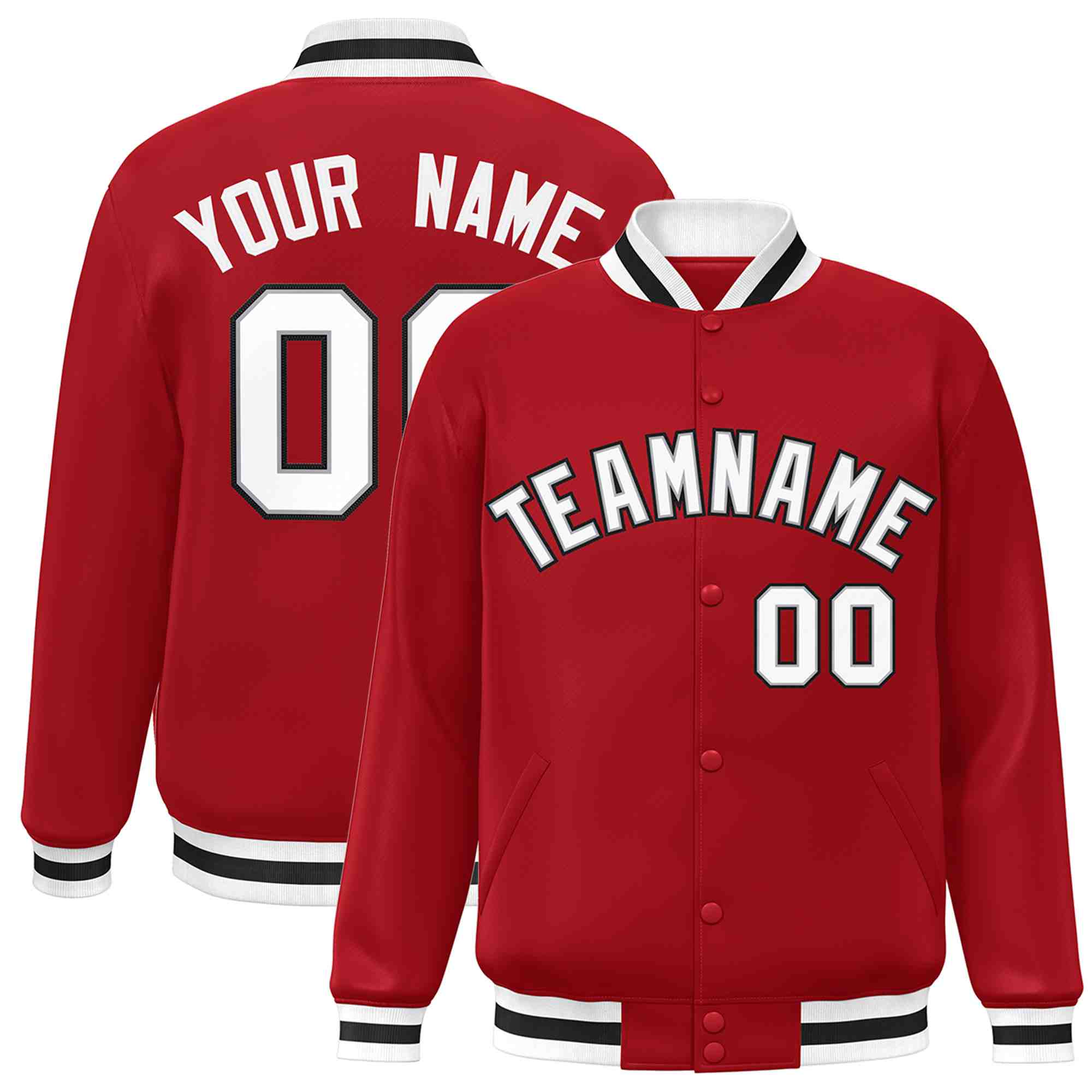 Custom Red White-Gray Classic Style Varsity Full-Snap Letterman Jacket