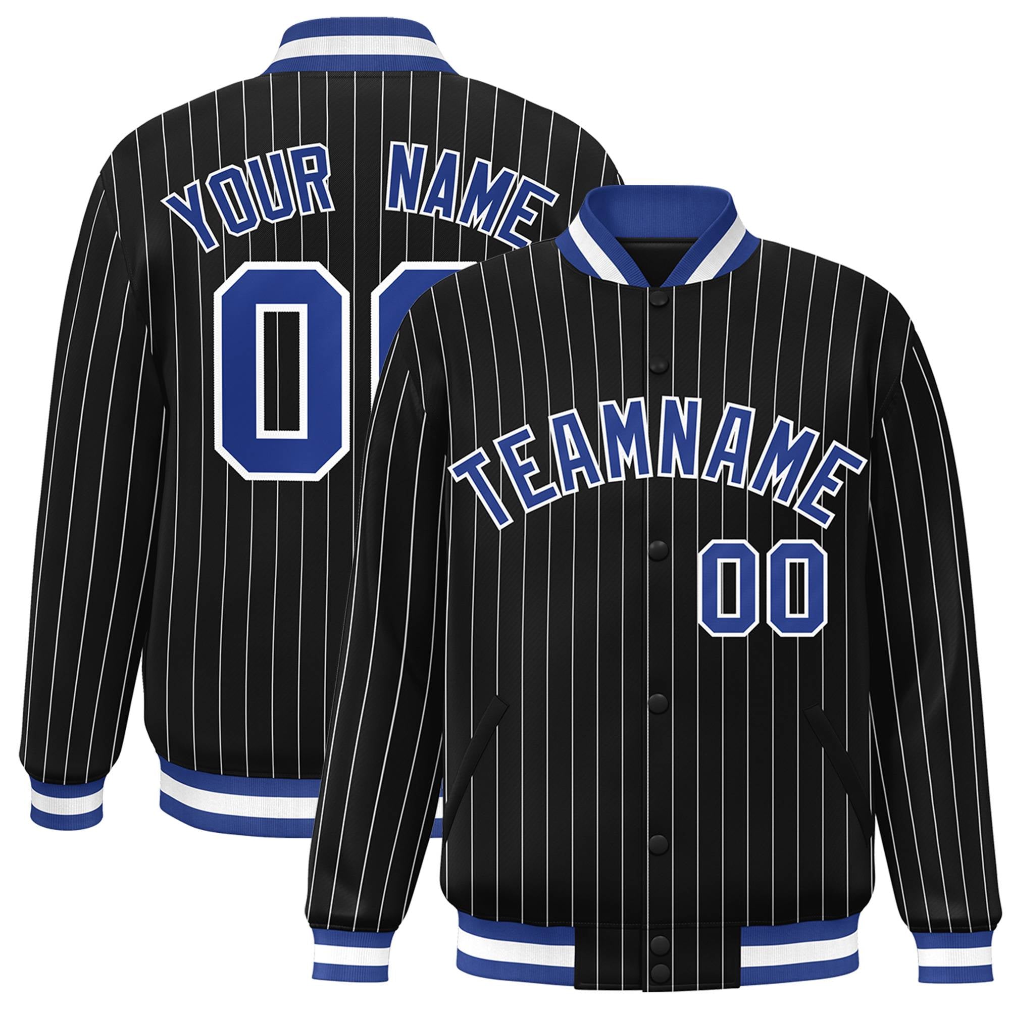 Custom Black Royal-White Personalized Casual Letterman Stripe Fashion Jacket