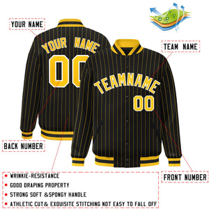 Custom Black Gold-White Personalized Letterman Stripe Fashion Bomeber Jacket