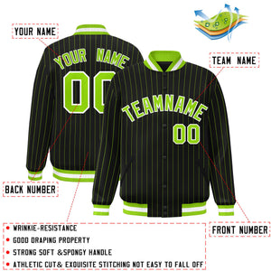 Custom Black Neon Green-White Personalized Bomber Stripe Fashion Varsity Jacket