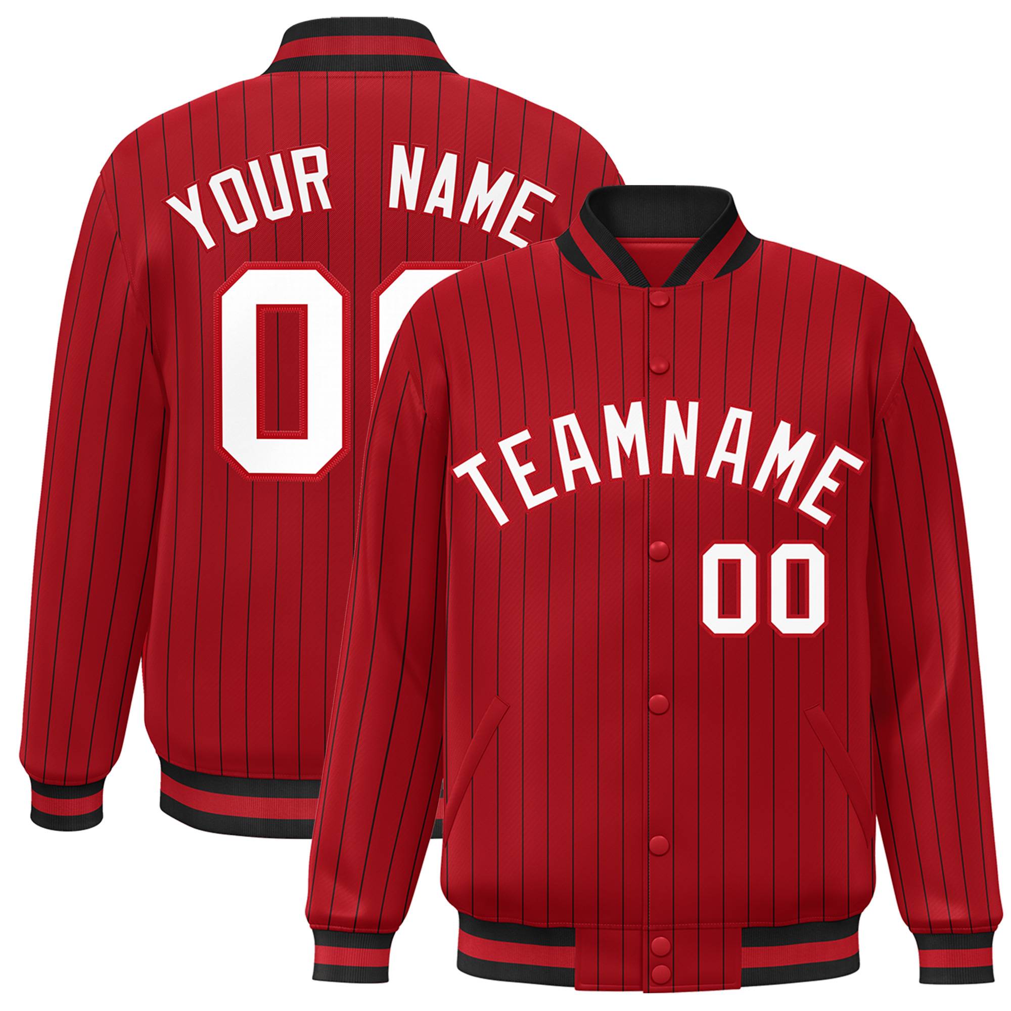 Custom Red White Red-Black Personalized Stripe Fashion Letterman Bomber Varsity Jacket