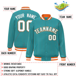 Custom Aqua White-Orange Personalized Stripe Fashion Bomber  Baseball Jacket