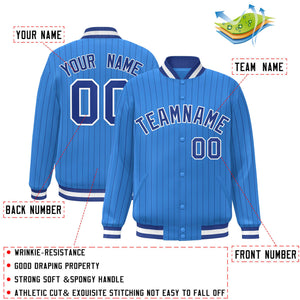 Custom Powder Blue Royal-White Personalized Stripe Fashion Letterman Bomber Varsity Jacket