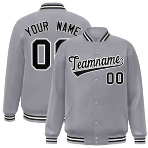 Custom Gray Black-White Classic Style Varsity Full-Snap Letterman Jacket