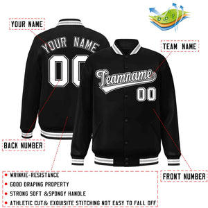 Custom Black White-Black Classic Style Varsity Full-Snap Letterman Jacket