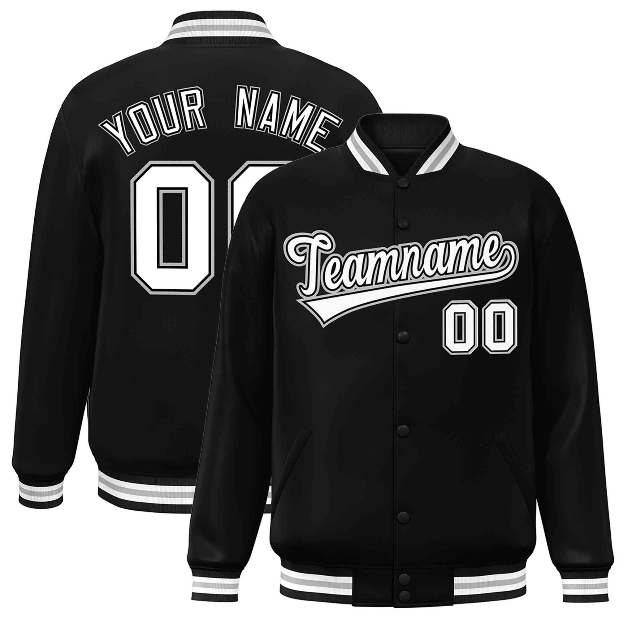 Custom Black White-Black Classic Style Varsity Full-Snap Letterman Jacket