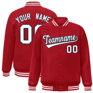 Custom Red White-Navy Classic Style Varsity Full-Snap Letterman Jacket