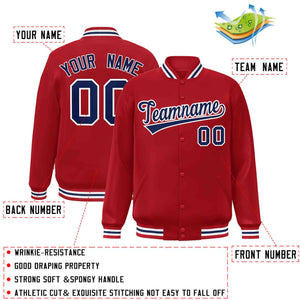 Custom Red Navy-White Classic Style Varsity Full-Snap Letterman Jacket