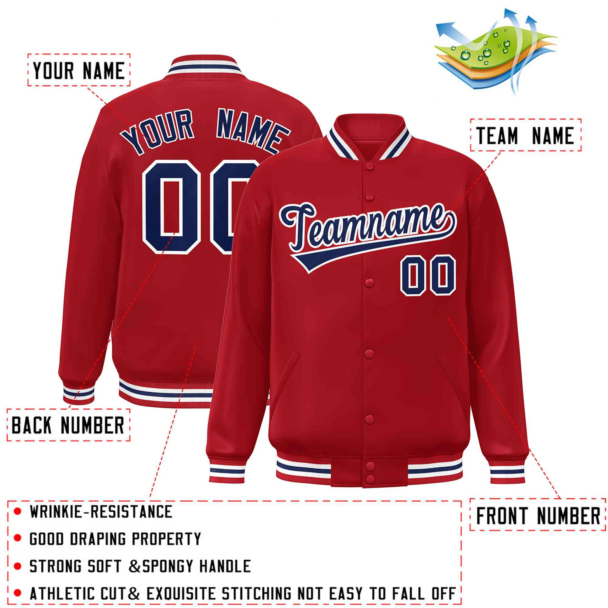 custom red varsity jacket maker for teams