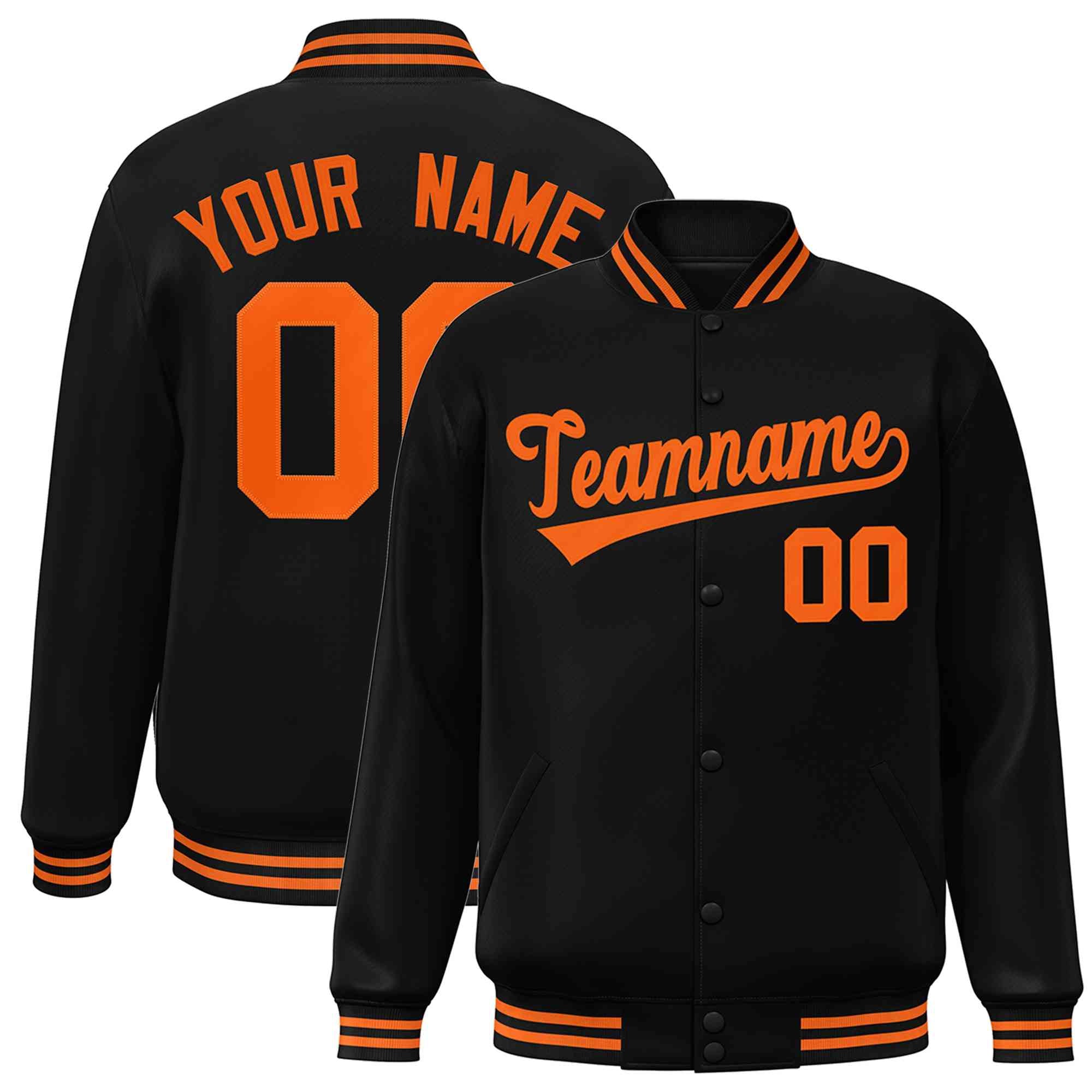 Custom Black Orange Classic Style Varsity Full-Snap Letterman Jacket