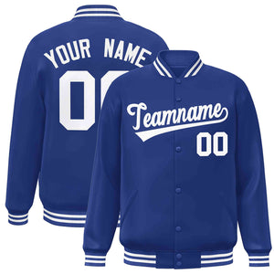 Custom Royal White Classic Style Varsity Full-Snap Letterman Jacket