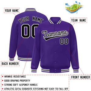 Custom Purple Black-White Classic Style Varsity Full-Snap Letterman Jacket