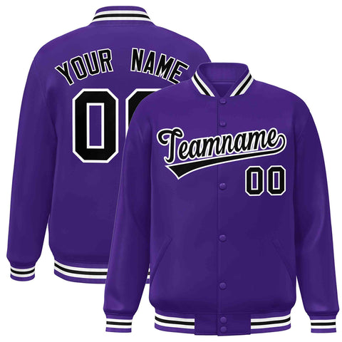 Custom Purple Black-White Classic Style Varsity Full-Snap Letterman Jacket