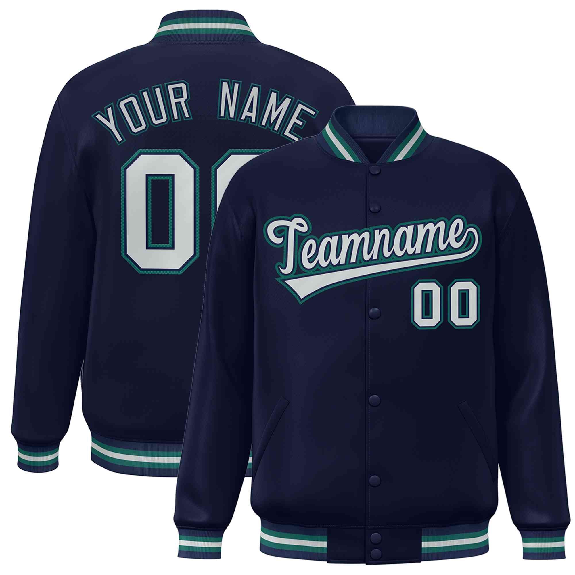 Custom Navy Gray-Navy Classic Style Varsity Full-Snap Letterman Jacket