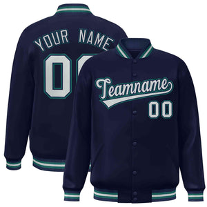 Custom Navy Gray-Navy Classic Style Varsity Full-Snap Letterman Jacket