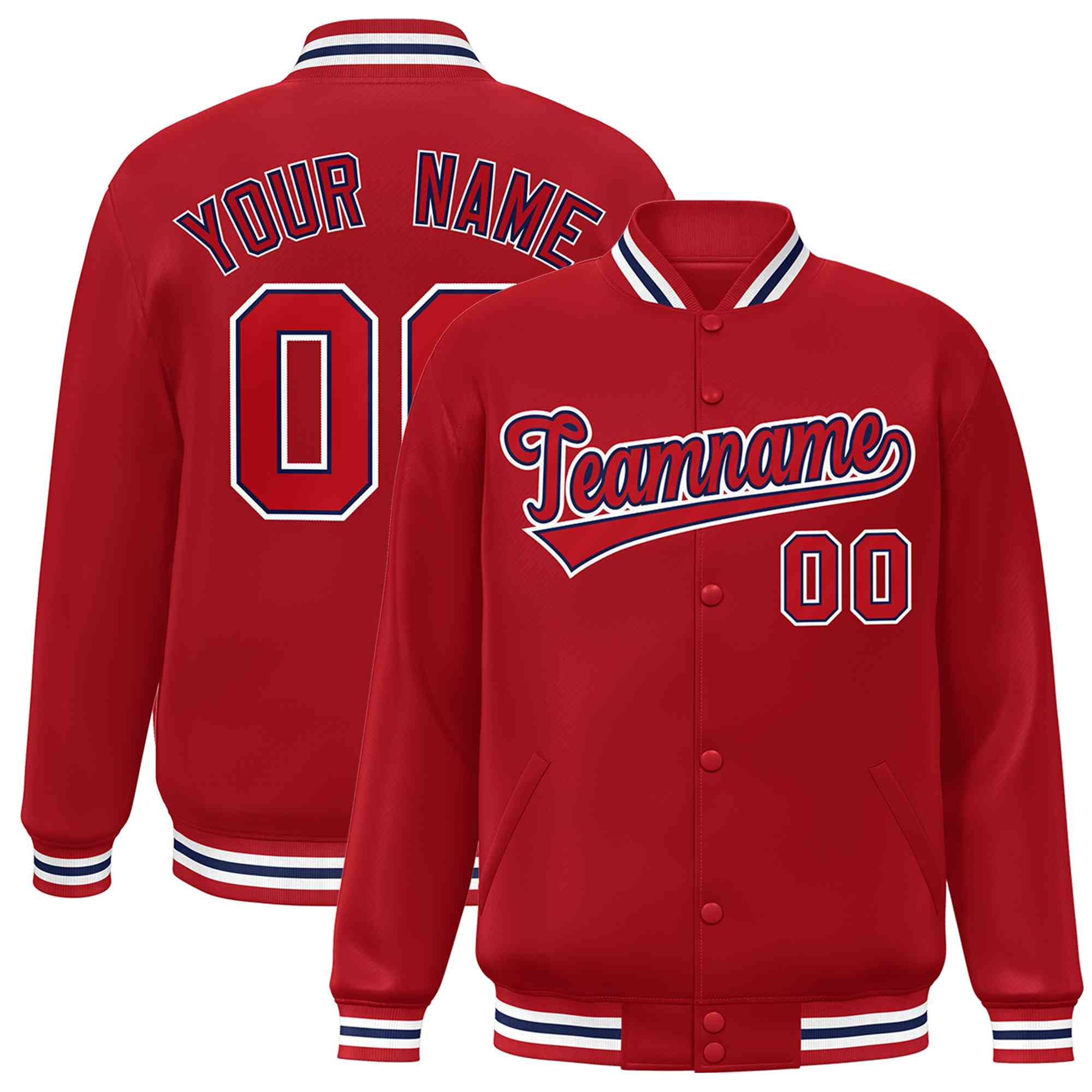 Custom Red Red-Navy Classic Style Varsity Full-Snap Letterman Jacket