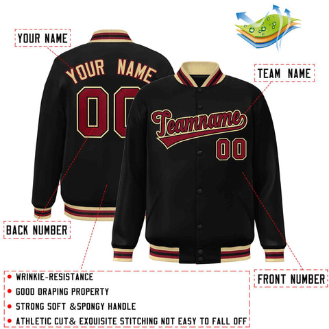 custom black varsity full snap baseball jacket