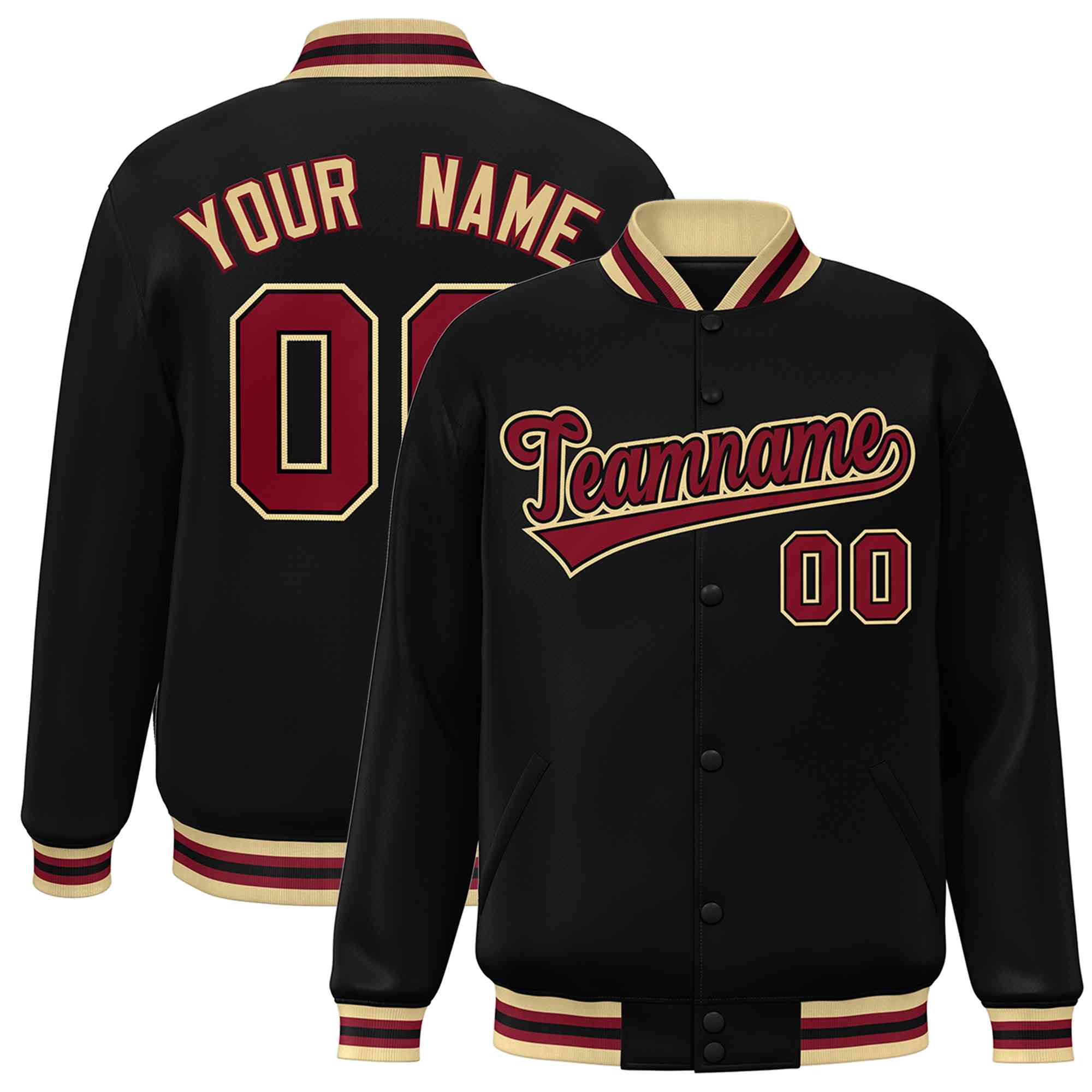 Custom Black Crimson-Black Classic Style Varsity Full-Snap Letterman Jacket