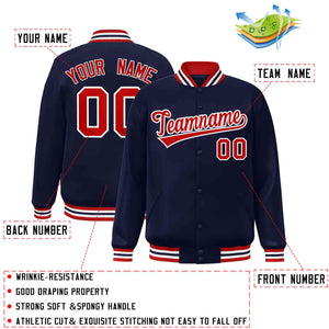 Custom Navy Red-White Classic Style Varsity Full-Snap Letterman Jacket