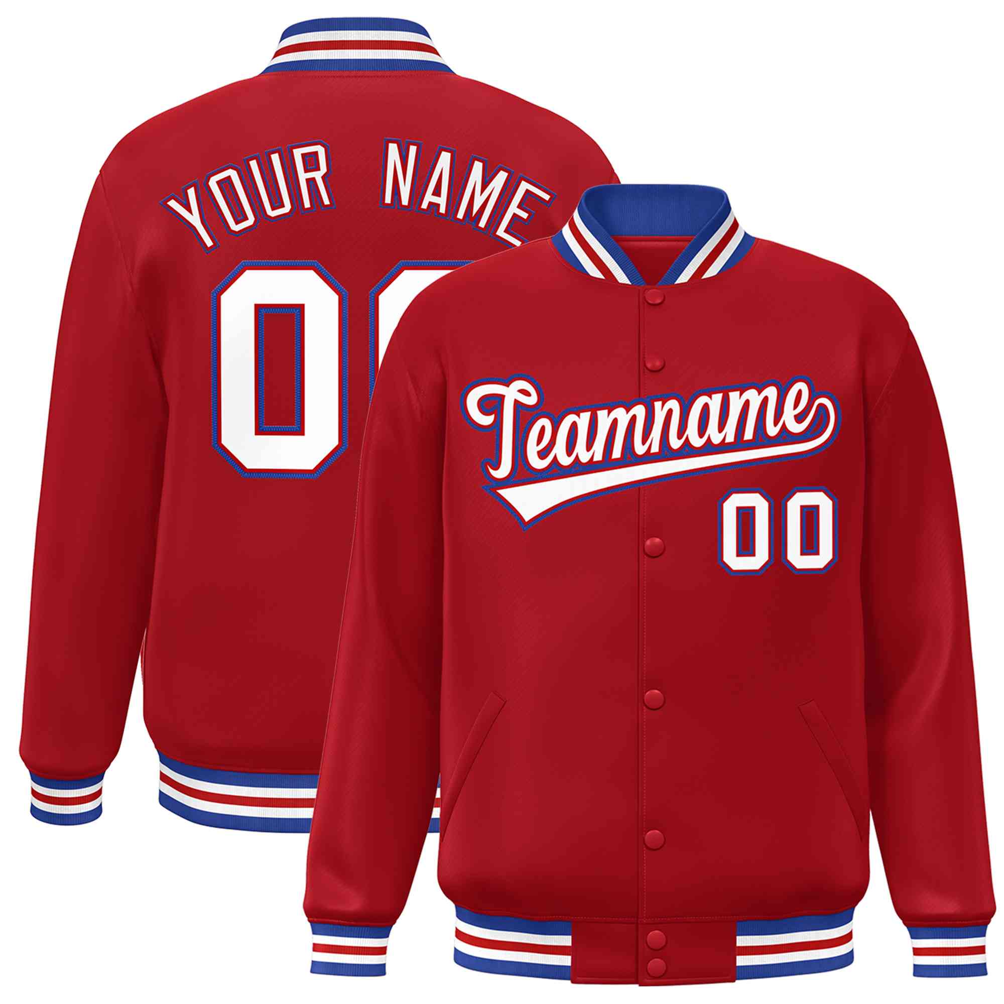 Custom Red White-Red Classic Style Varsity Full-Snap Letterman Jacket