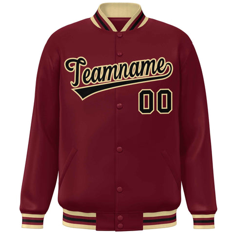 Custom Crimson Khaki-Black Varsity Full-Snap Classic Style Letterman Baseball Jacket