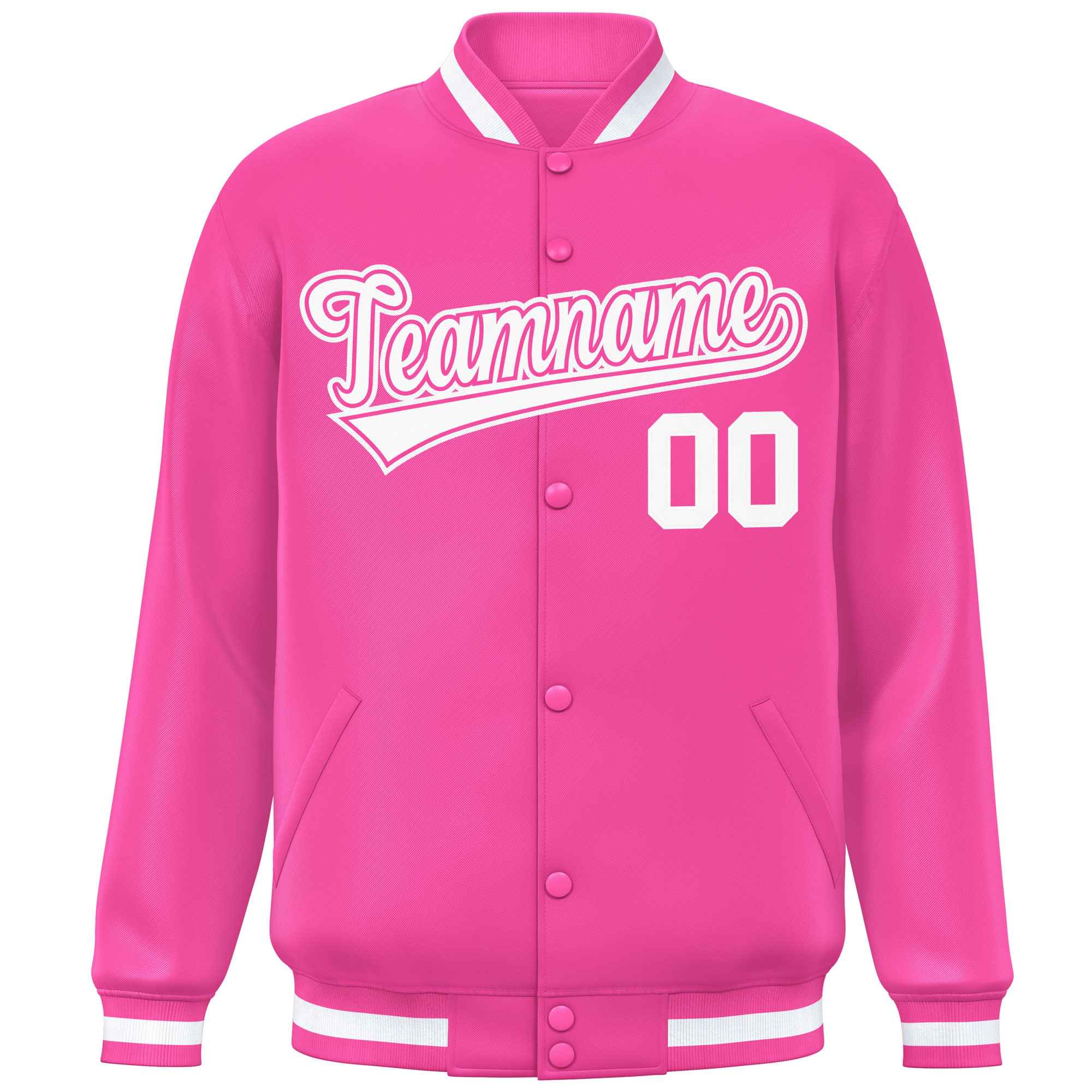 Veste de baseball Letterman de style classique à pression intégrale rose et blanche personnalisée