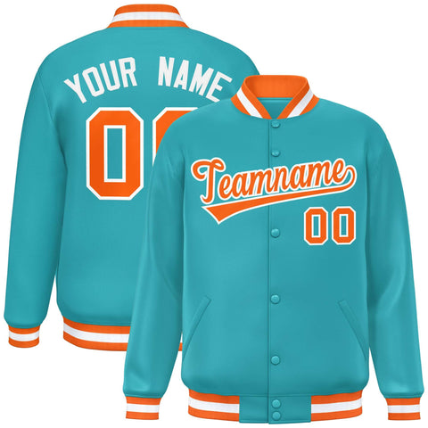 Custom Aqua Orange-White Varsity Full-Snap Classic Style Letterman Baseball Jacket