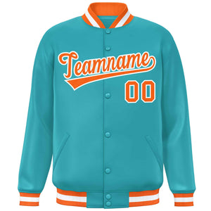 Veste de baseball Letterman personnalisée Aqua Orange-Blanc Varsity Full-Snap de style classique