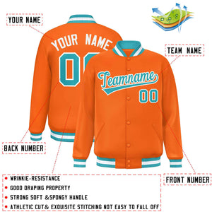 Custom Orange Aqua-White Varsity Full-Snap Classic Style Letterman Baseball Jacket