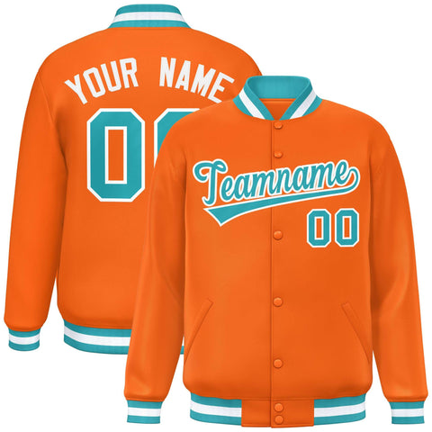 Custom Orange Aqua-White Varsity Full-Snap Classic Style Letterman Baseball Jacket