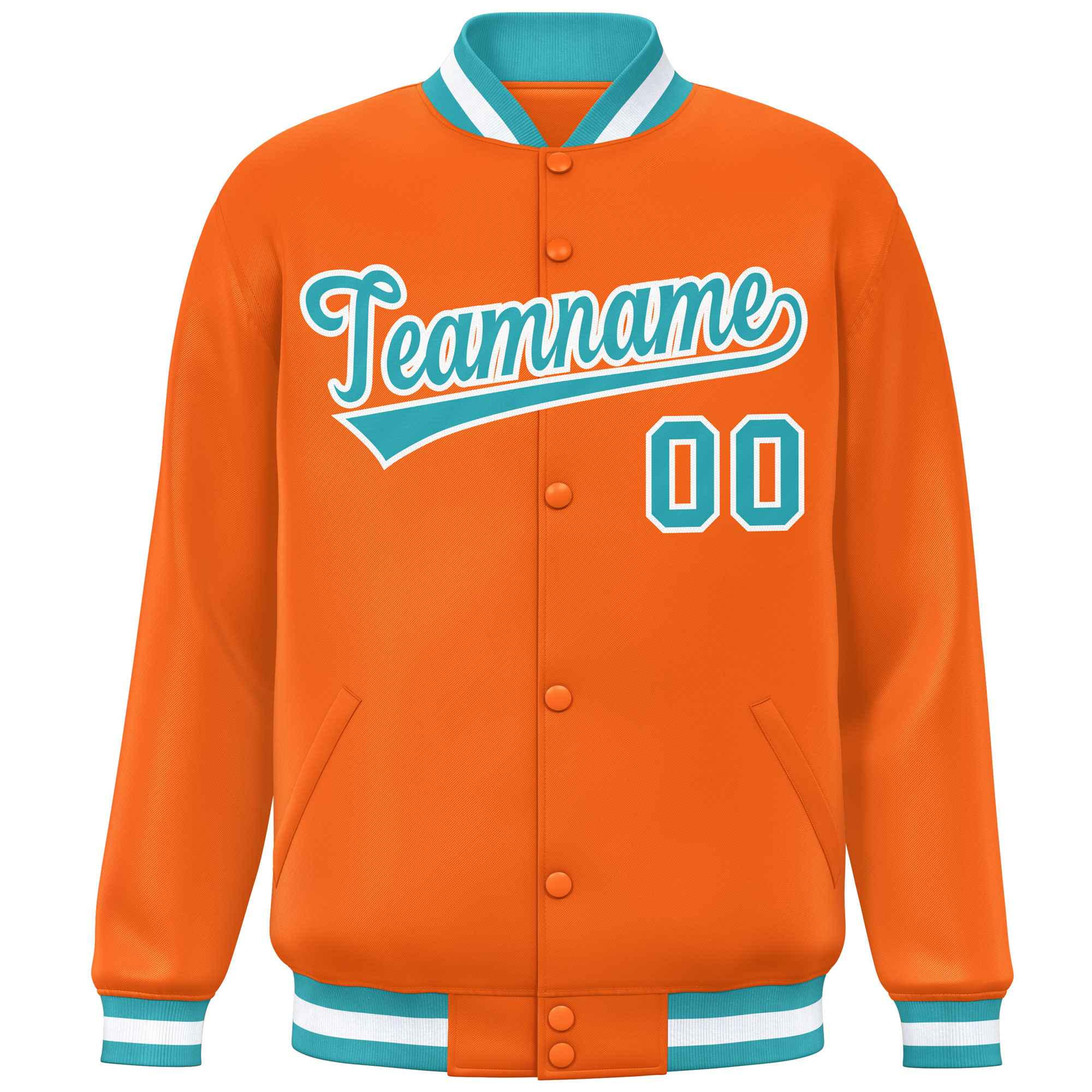 Custom Orange Aqua-White Varsity Full-Snap Classic Style Letterman Baseball Jacket