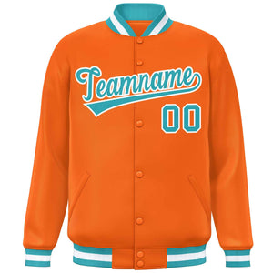 Custom Orange Aqua-White Varsity Full-Snap Classic Style Letterman Baseball Jacket