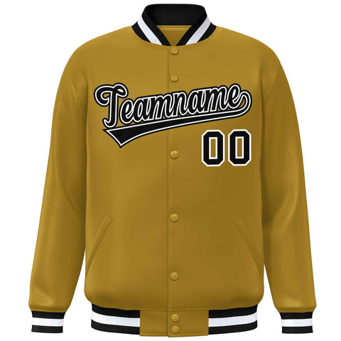 Custom Old Gold Black-White Varsity Full-Snap Classic Style Letterman Baseball Jacket