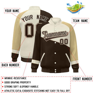 Veste de baseball universitaire à boutons-pression personnalisés marron blanc-kaki