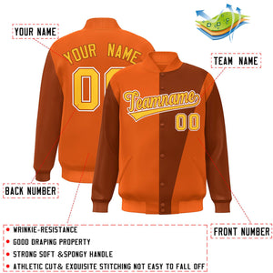 Custom Orange Yellow Color Block Varsity Full-Snap Bomber Jacket