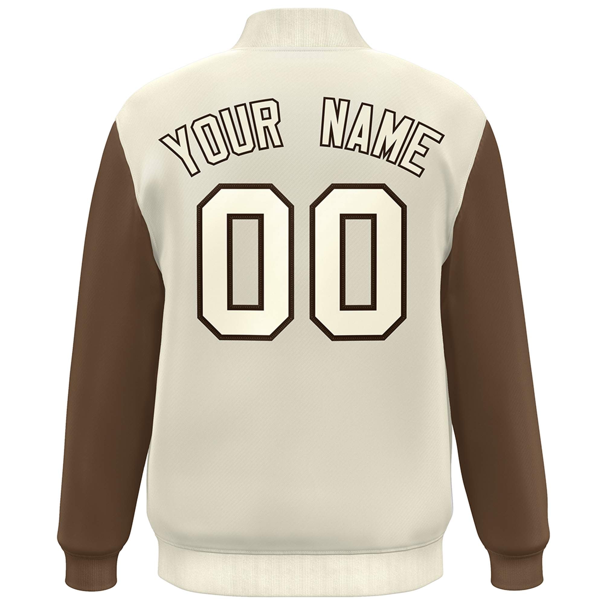 Custom Cream Brown Color Block Varsity Full-Snap Bomber Jacket