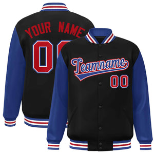 Veste Letterman Varsity Full-Snap à manches raglan noires et blanches personnalisées