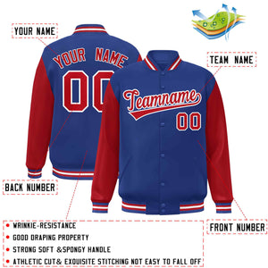 Custom Royal Red-White Raglan Sleeves Varsity Full-Snap Letterman Jacket